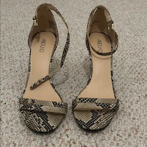 Abound Snakeskin Strappy Heels - Black and Tan